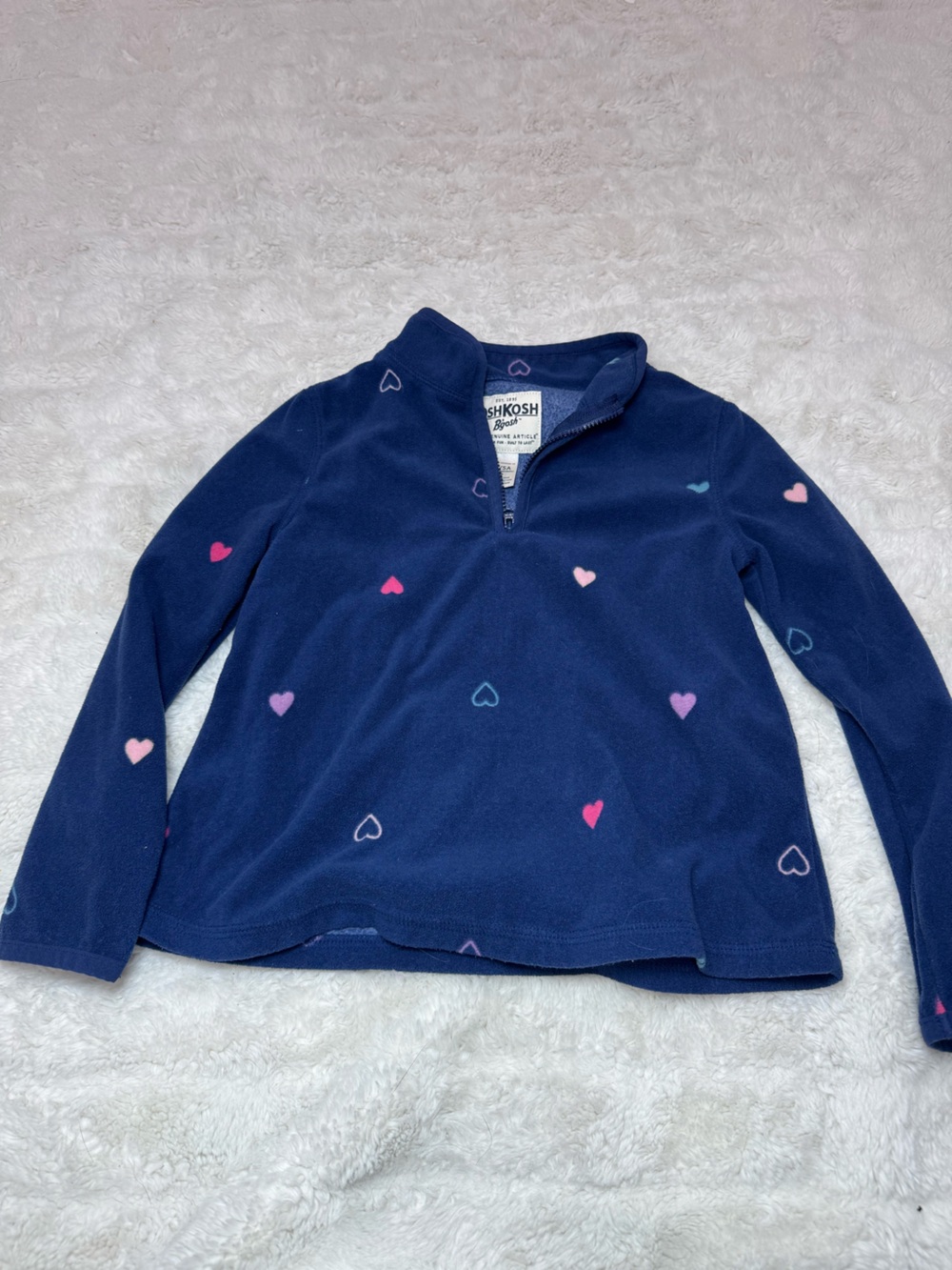 OshKosh B'gosh Navy Half-Zip Fleece with Pink & Light Blue Hearts